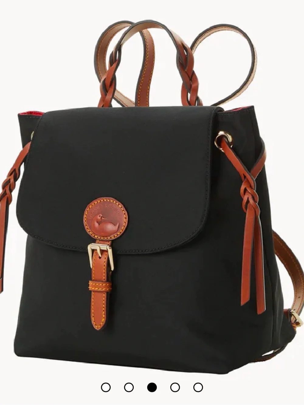 Dooney & Bourke Black Nylon Backpack with Brown Leather Trim